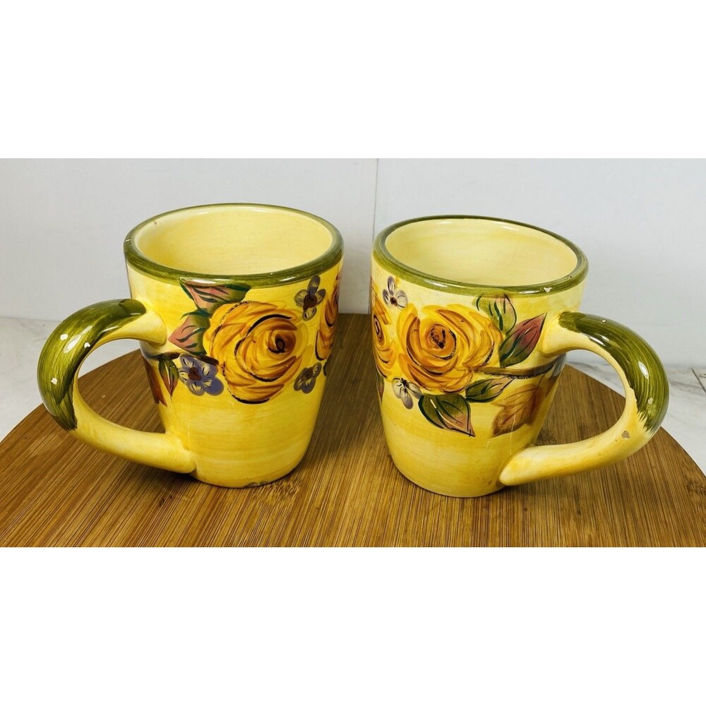 2 Tabletops Unlimited Tuscan Splendor Coffee Mugs 4.5” Hand Painted ( See Pic)